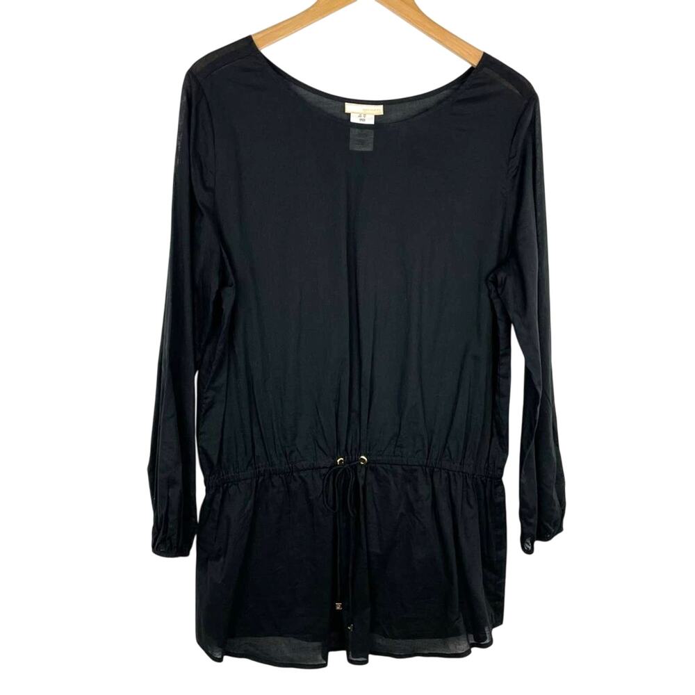 Michael Kors | Black Long Sleeve Top Drawstring Waist Lightweight Med